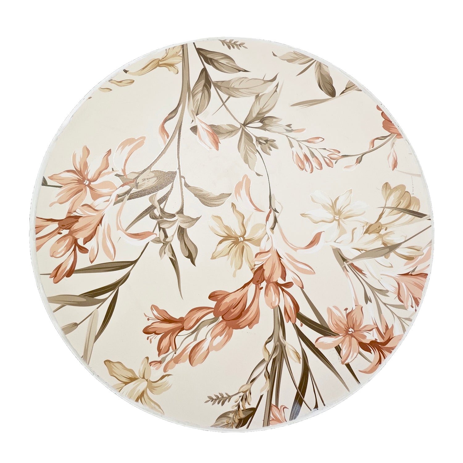 VESTIAMO CASA GIARDINO - Set giardino Bistrot tavolo rotondo 60 cm e 2 sedie in metallo Bianco e Top in ceramica decorata con motivi floreali